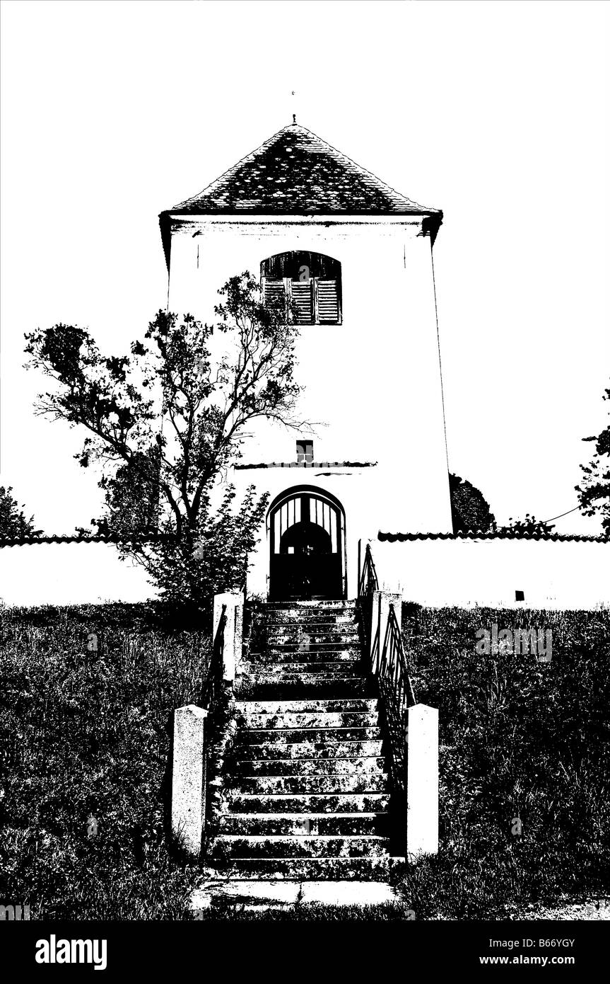 Piccolo villaggio arrugginito - chiesa di stile barocco - architettura vernacolare Foto Stock