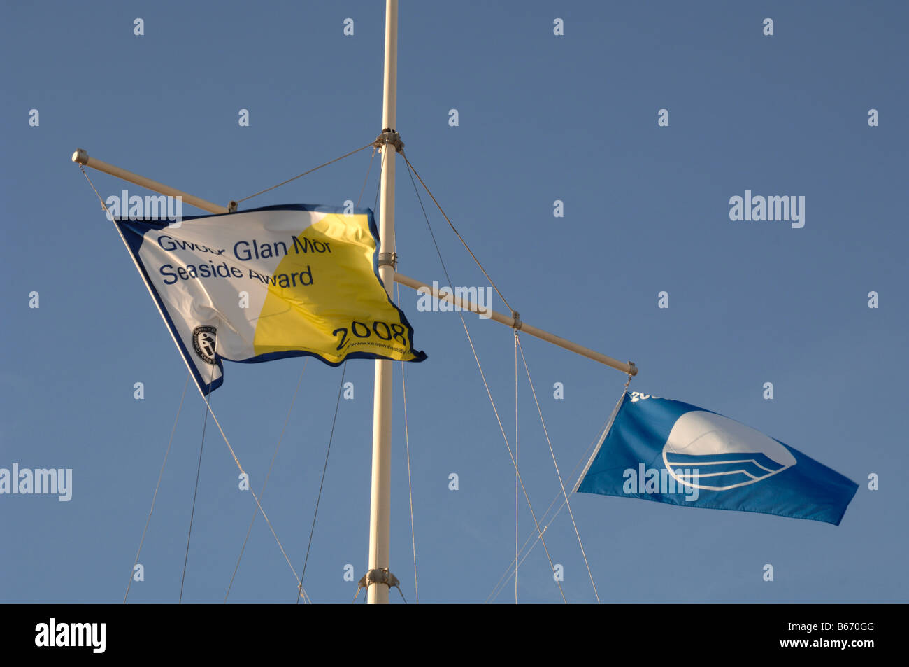 Bandiera Blu e Mare Award bandiere Aberystwyth Foto Stock