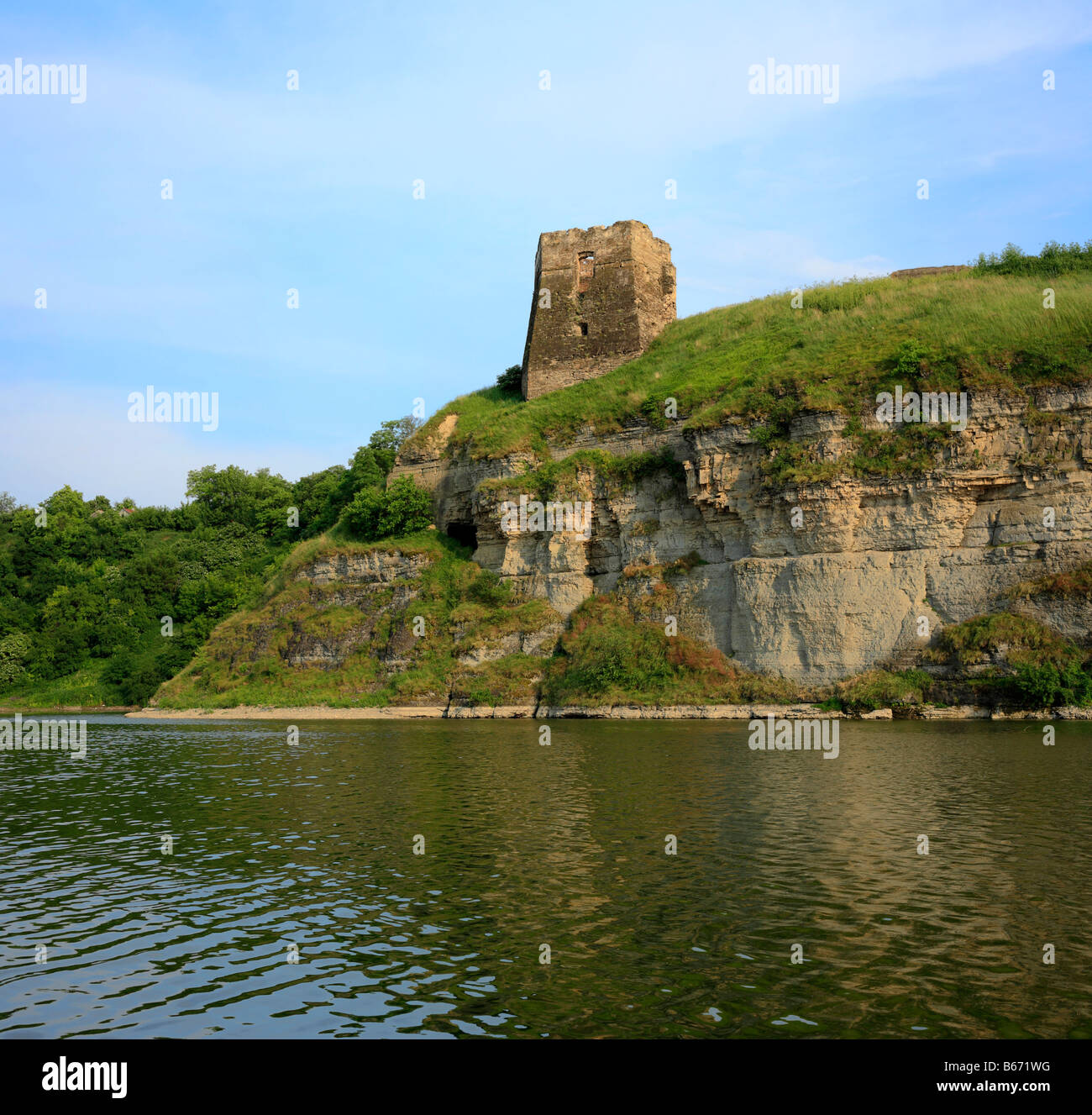 Resti della fortezza medievale, Zhvanets, Khmelnytskyi oblast (provincia), Ucraina Foto Stock
