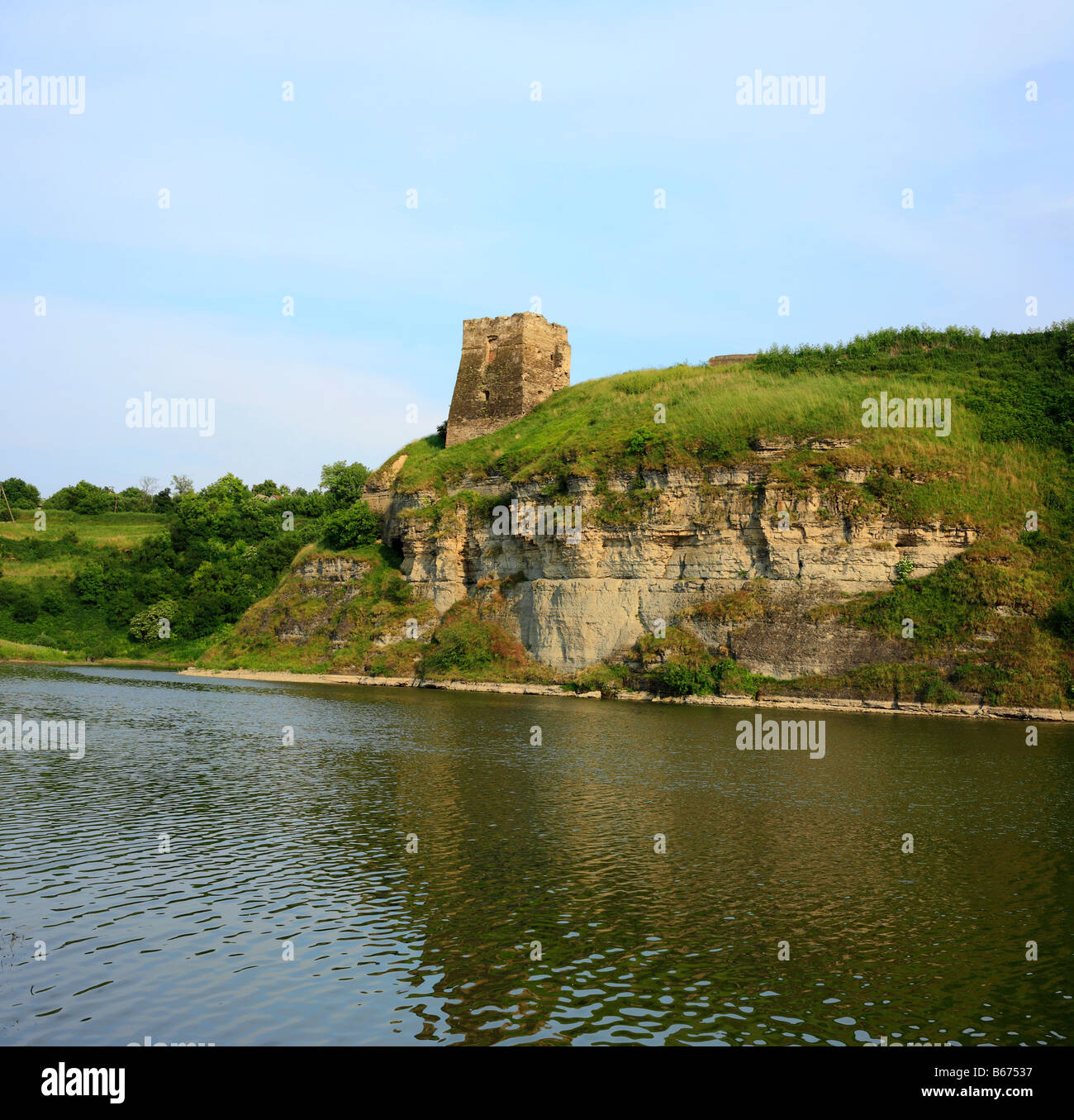 Resti della fortezza medievale, Zhvanets, Khmelnytskyi oblast (provincia), Ucraina Foto Stock