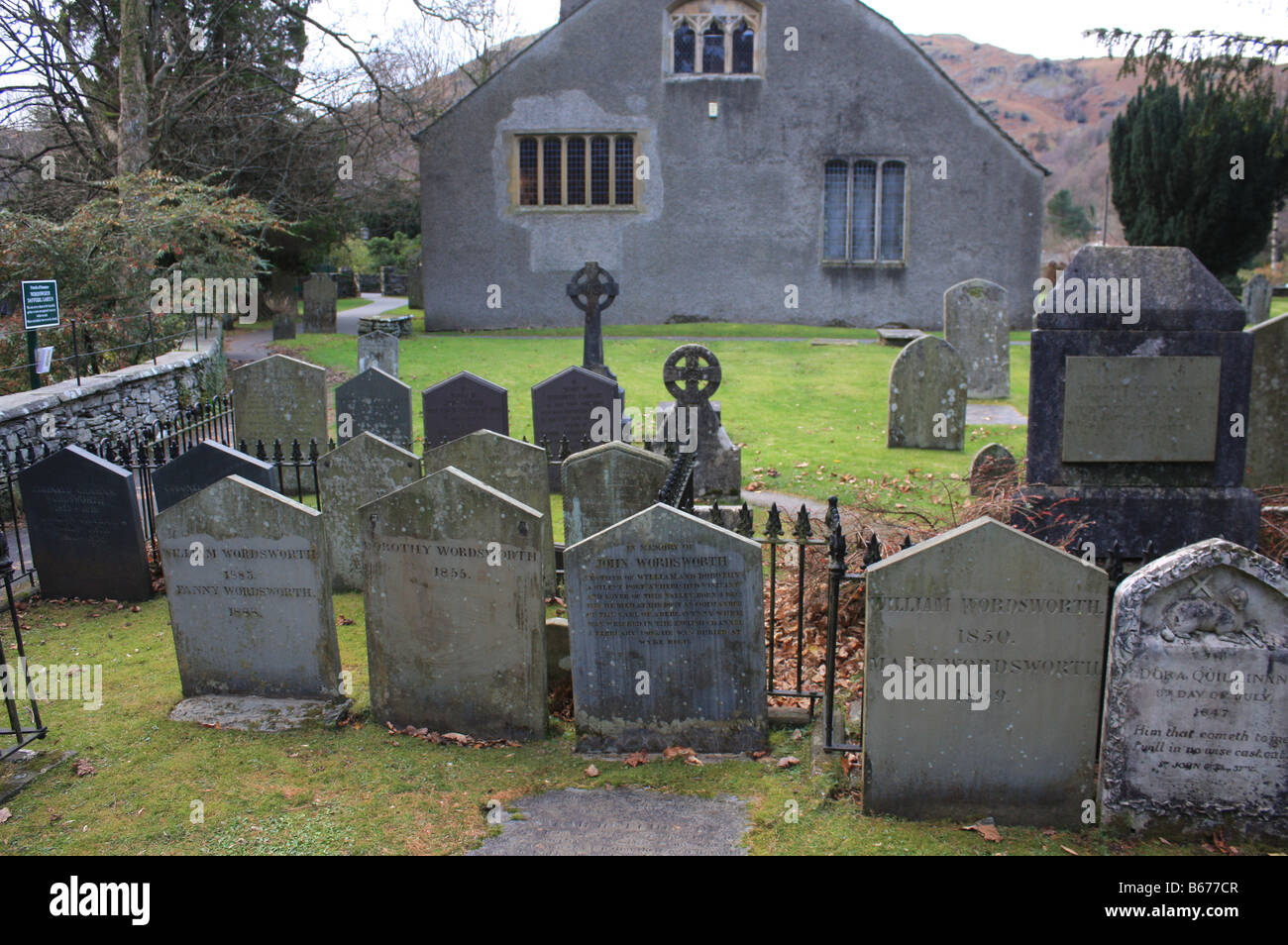Wordsworth tombe di famiglia a St Oswald il sagrato, Grassmere. Foto Stock