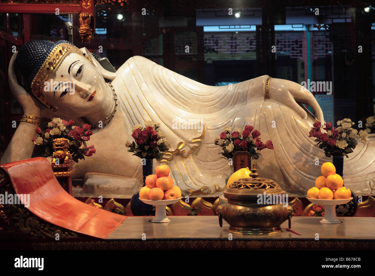 Cina Shanghai il Tempio del Buddha di Giada Buddha reclinato statua Foto Stock