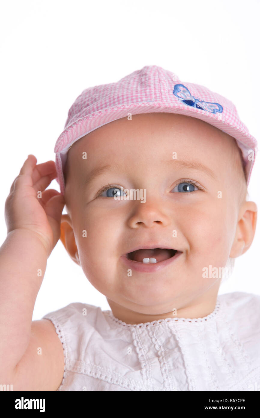 Ritratto di un sorridente bambina con un cappuccio Foto Stock
