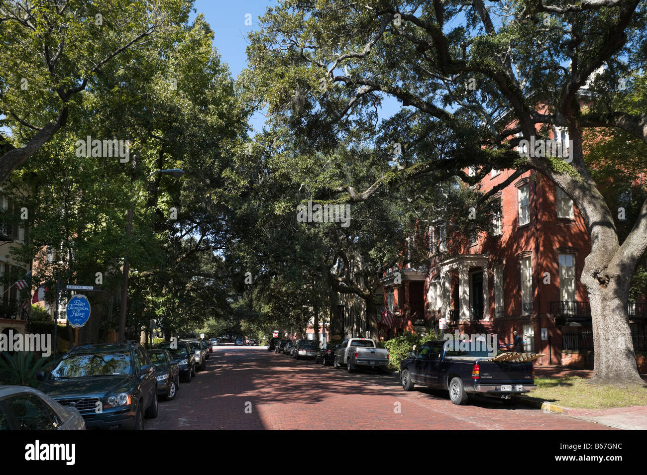 Uno di Savannah storica nel quartiere storico, West Jones Street off Bull street, Savannah, Georgia, Stati Uniti d'America Foto Stock