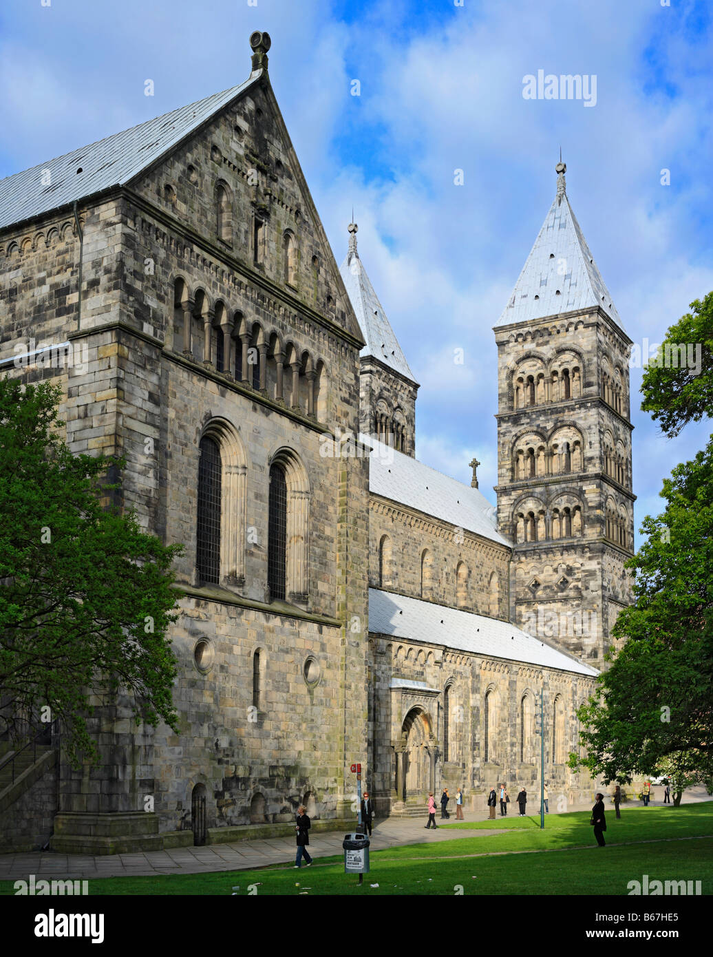 Chiesa di architettura, Cattedrale romanica, Lund, Scania in Svezia Foto Stock