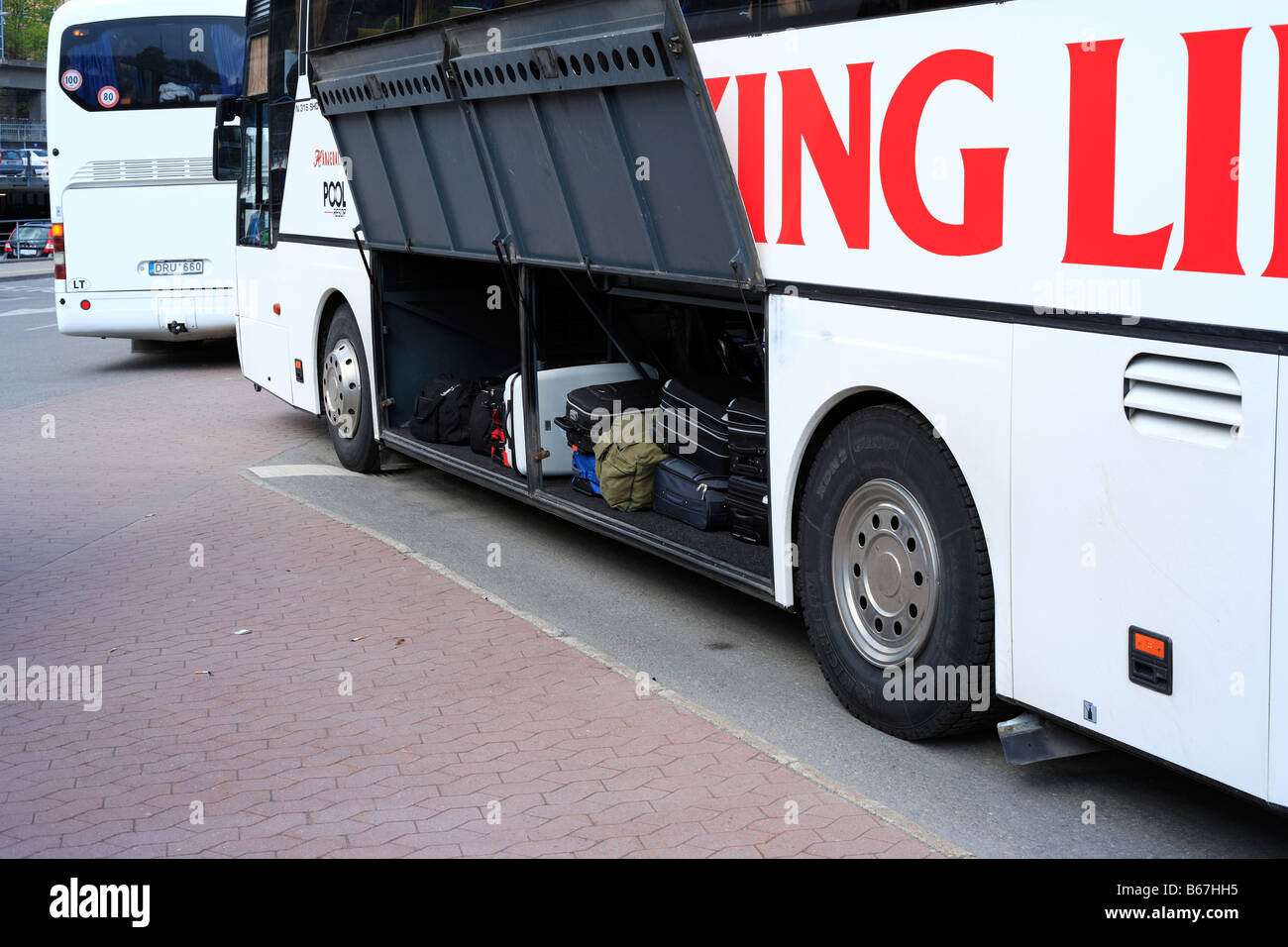 Aperto bagagliaio, bin, autobus turistico, Stoccolma, Svezia Foto Stock