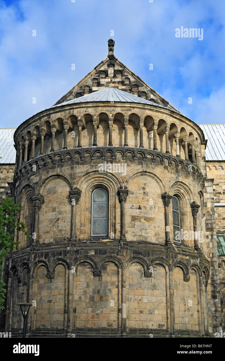 Chiesa di architettura, Cattedrale romanica, Lund, Scania in Svezia Foto Stock