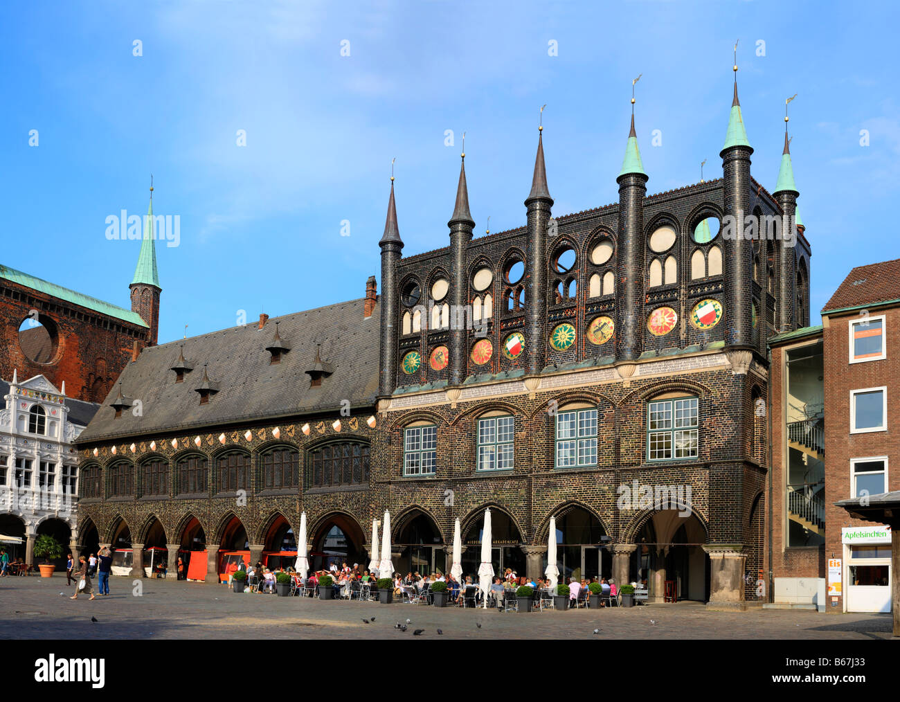 Il municipio (Rathaus), Lubecca, Schleswig Holstein, Germania Foto Stock