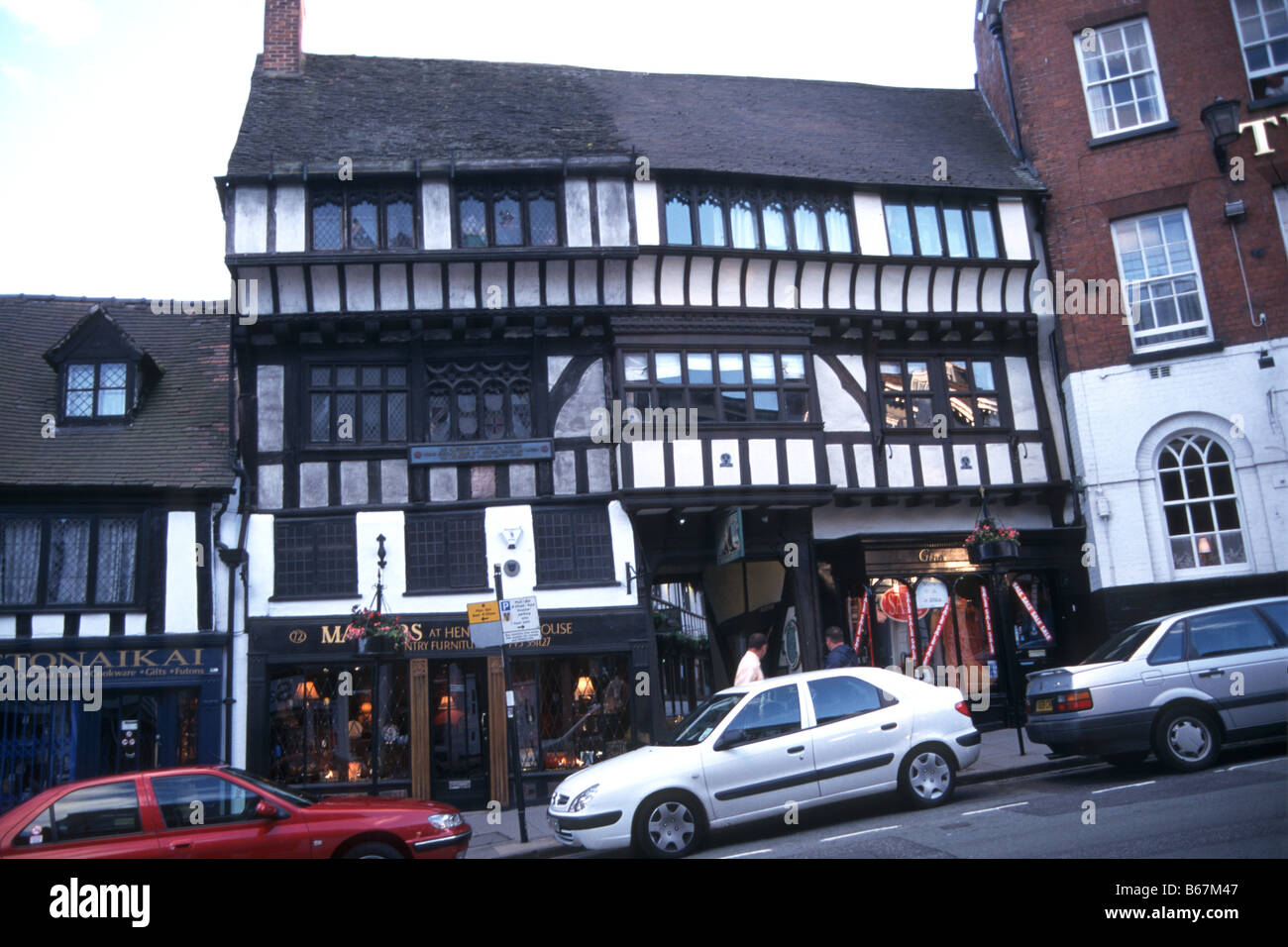 Shrewsbury high street e negozi, shropshire, Regno Unito Foto Stock