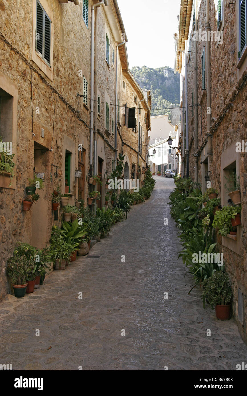 Valdemossa lane corsie sbocciare fiori romantico borgo po Foto Stock