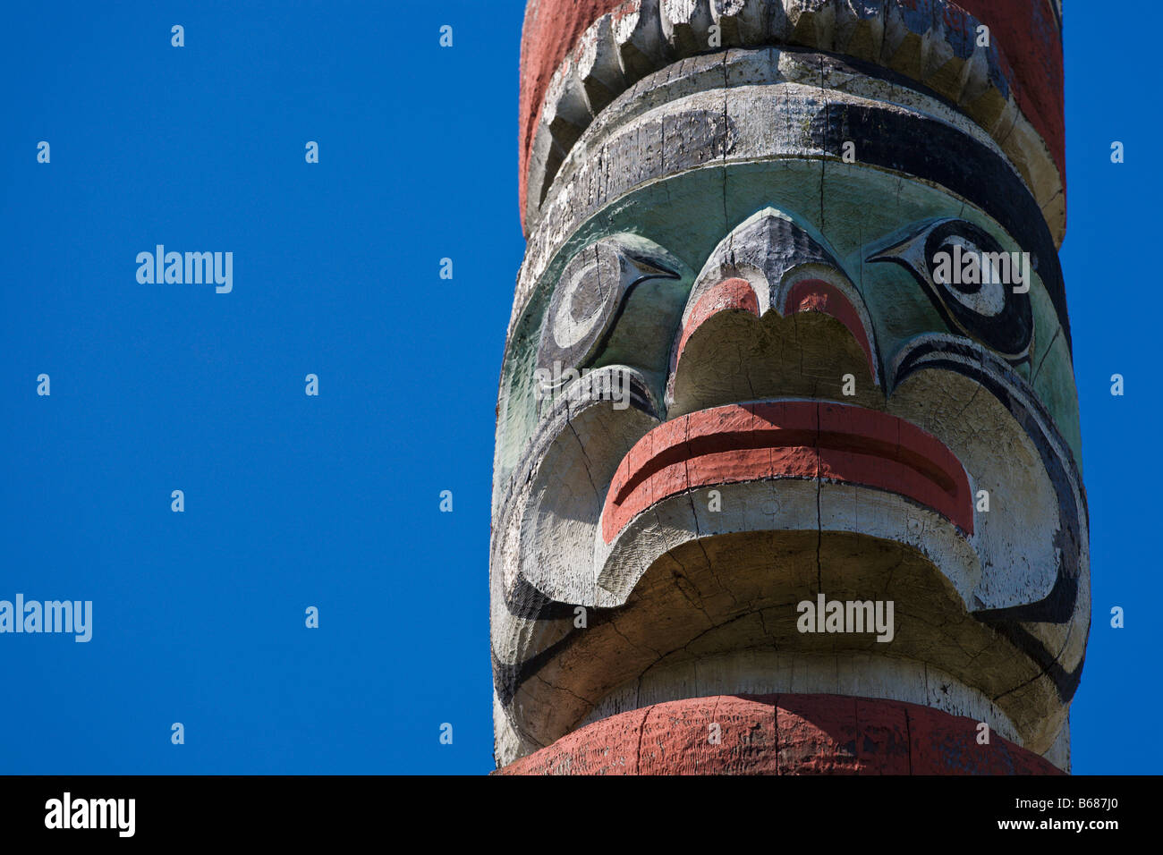Figura scolpita su 'Totem Pole' Victoria 'l'isola di Vancouver' 'British Columbia " Canada Foto Stock