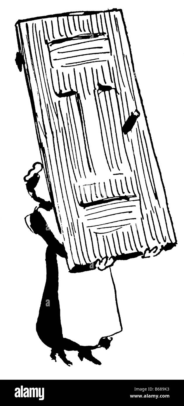 Illustrazione di una cameriera che trasportano una porta Foto Stock