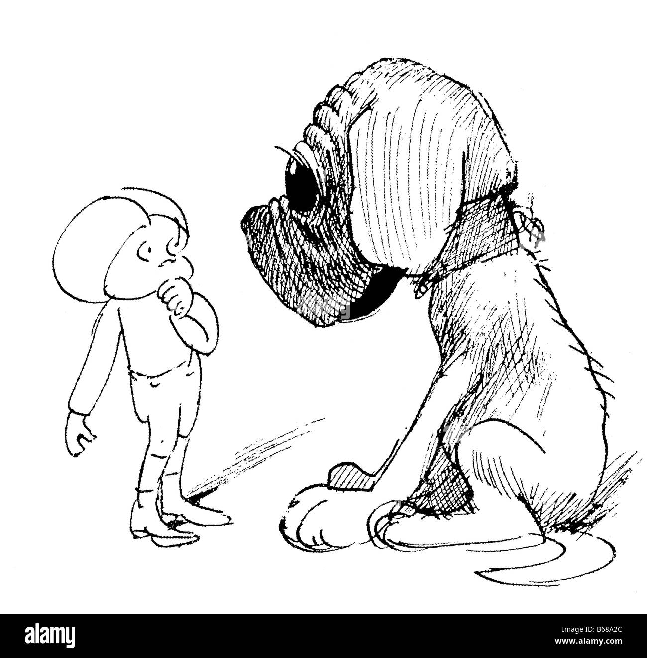 Illustrazione delle dimensioni di un cane da un bambino punto di vista Foto Stock