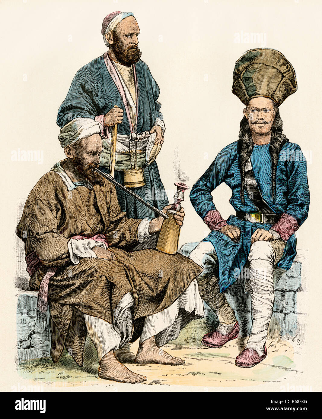 Gli uomini dalla regione himalayana di India e di un soldato del maharajah del Kashmir. Colorate a mano la stampa Foto Stock