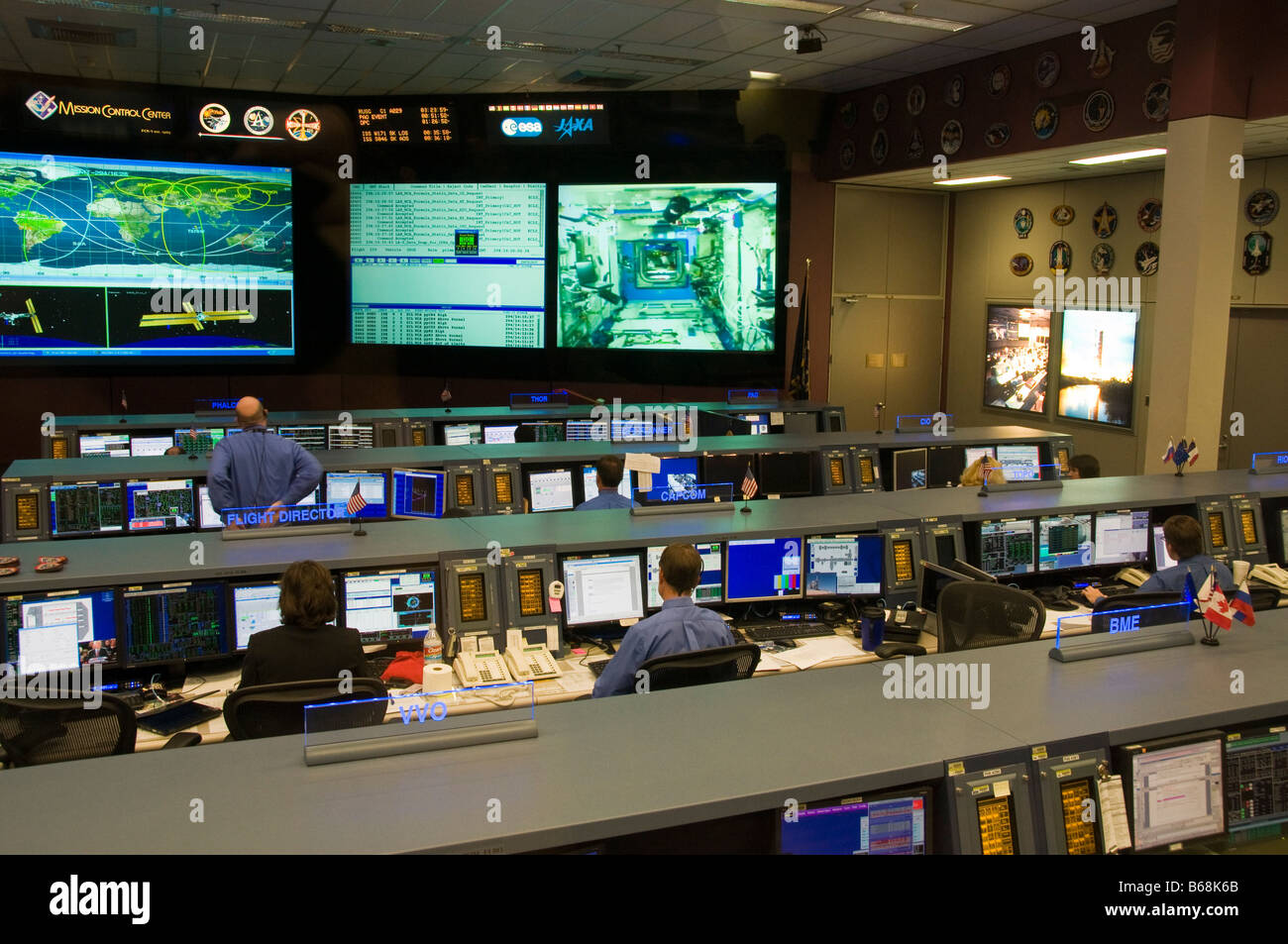 La NASA Spacelab Mission Control Center, Johnson Space Center di Houston, Texas. Foto Stock