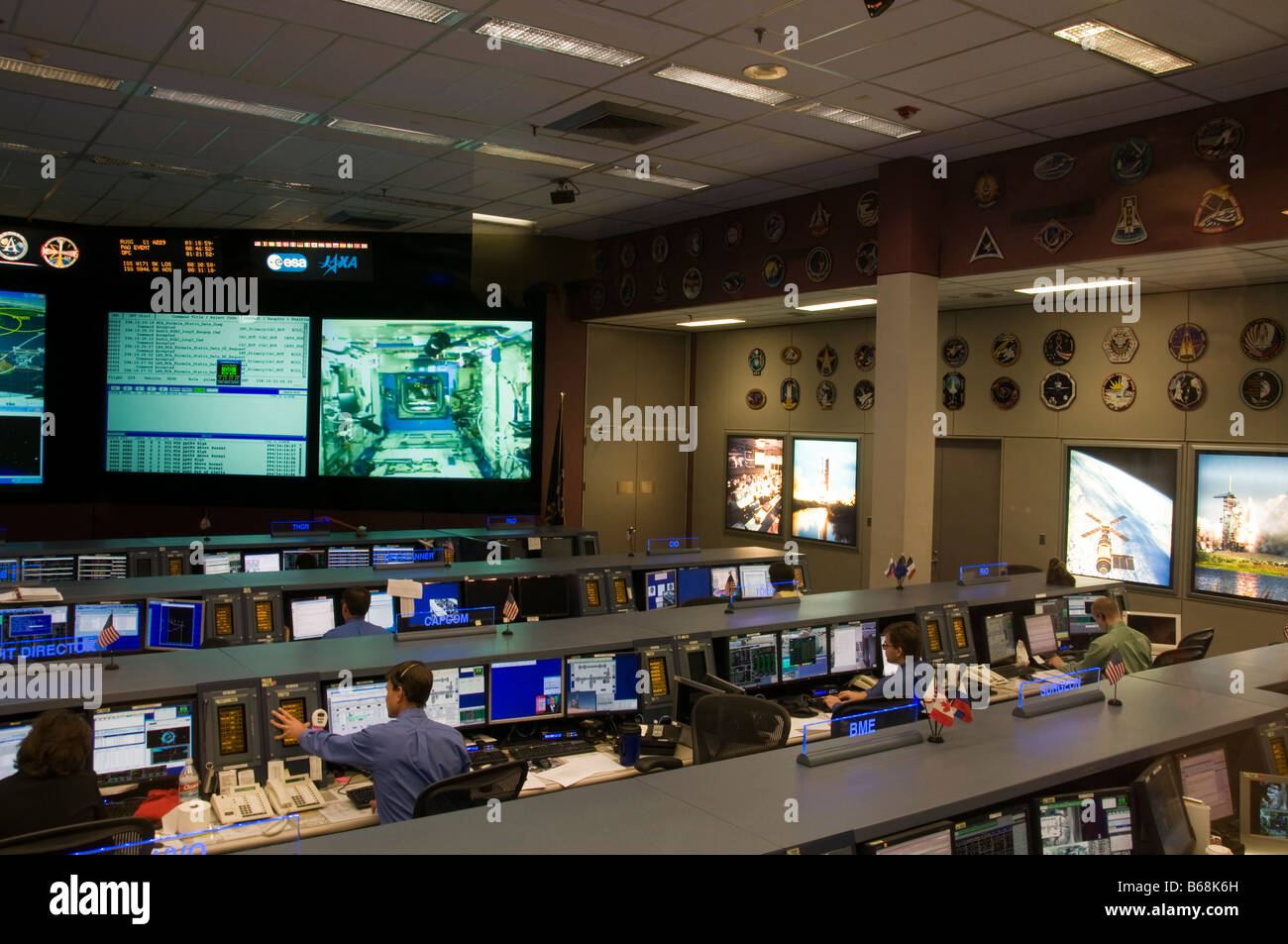 La NASA Spacelab Mission Control Center, Johnson Space Center di Houston, Texas. Foto Stock
