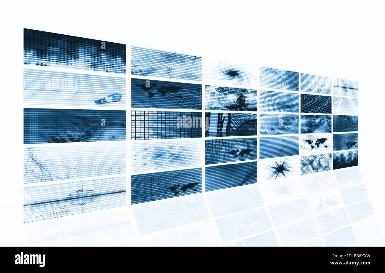 Futuristico età digitale TV e canali sullo sfondo Foto Stock