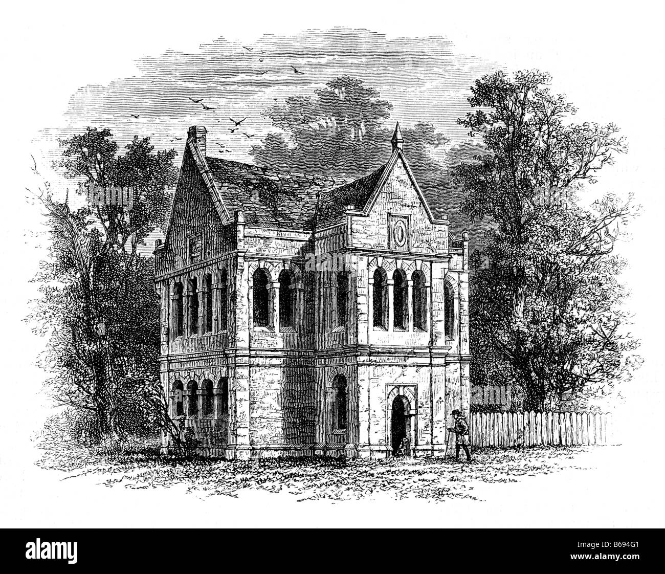 Althorp House Northamptonshire Inghilterra la caccia o Hawking Stand nella motivazione del XIX secolo illustrazione Foto Stock