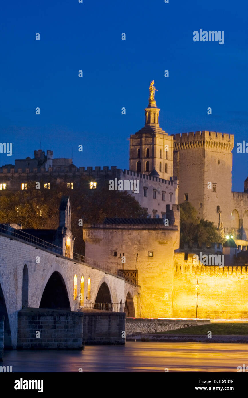 Ponte Saint-Benezet a Rhone river, Avignone, Provenza, Francia Foto Stock