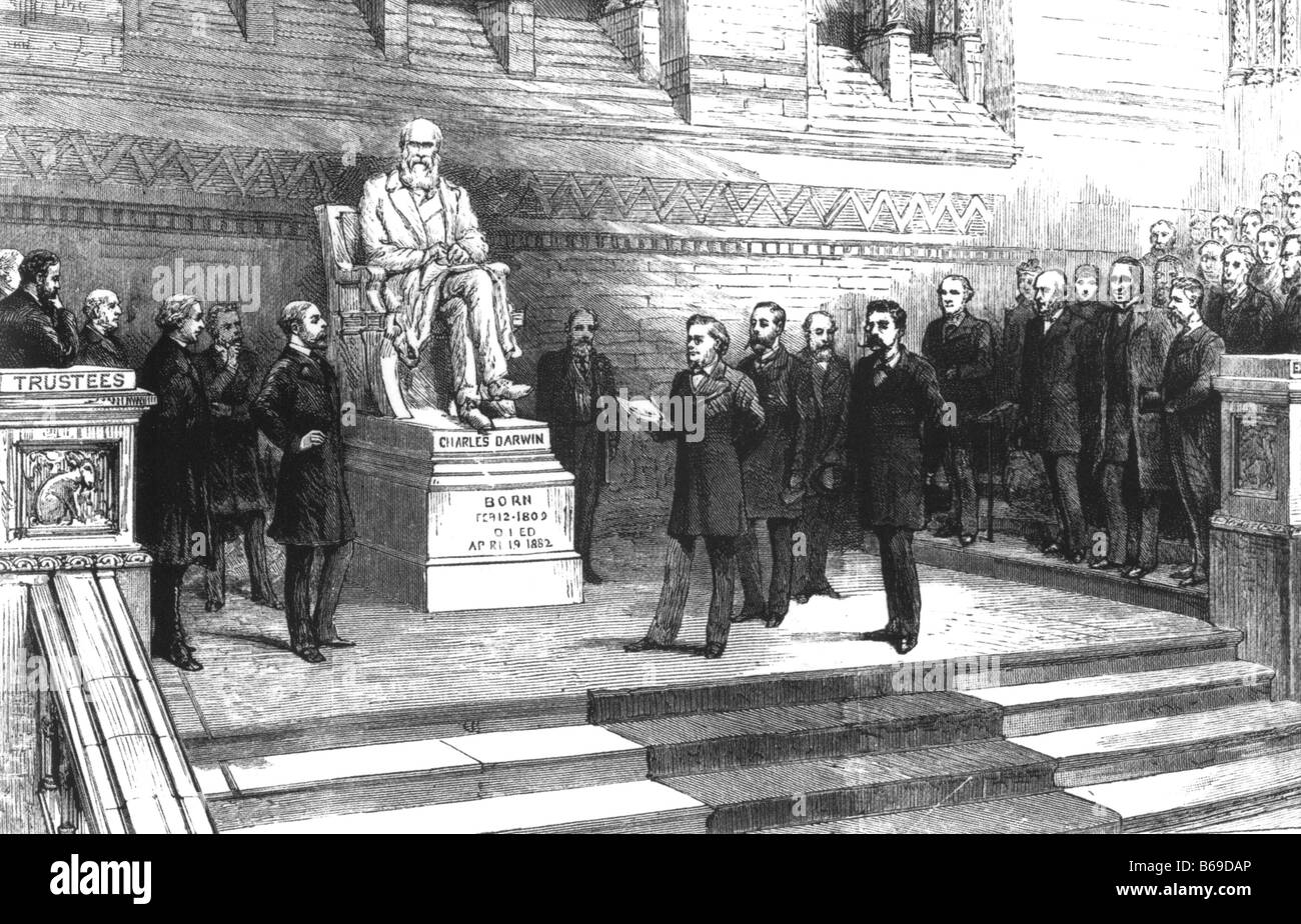 CHARLES DARWIN statua svelata a Londra il Museo di Storia Naturale nel 1885 - vedere la descrizione riportata di seguito Foto Stock