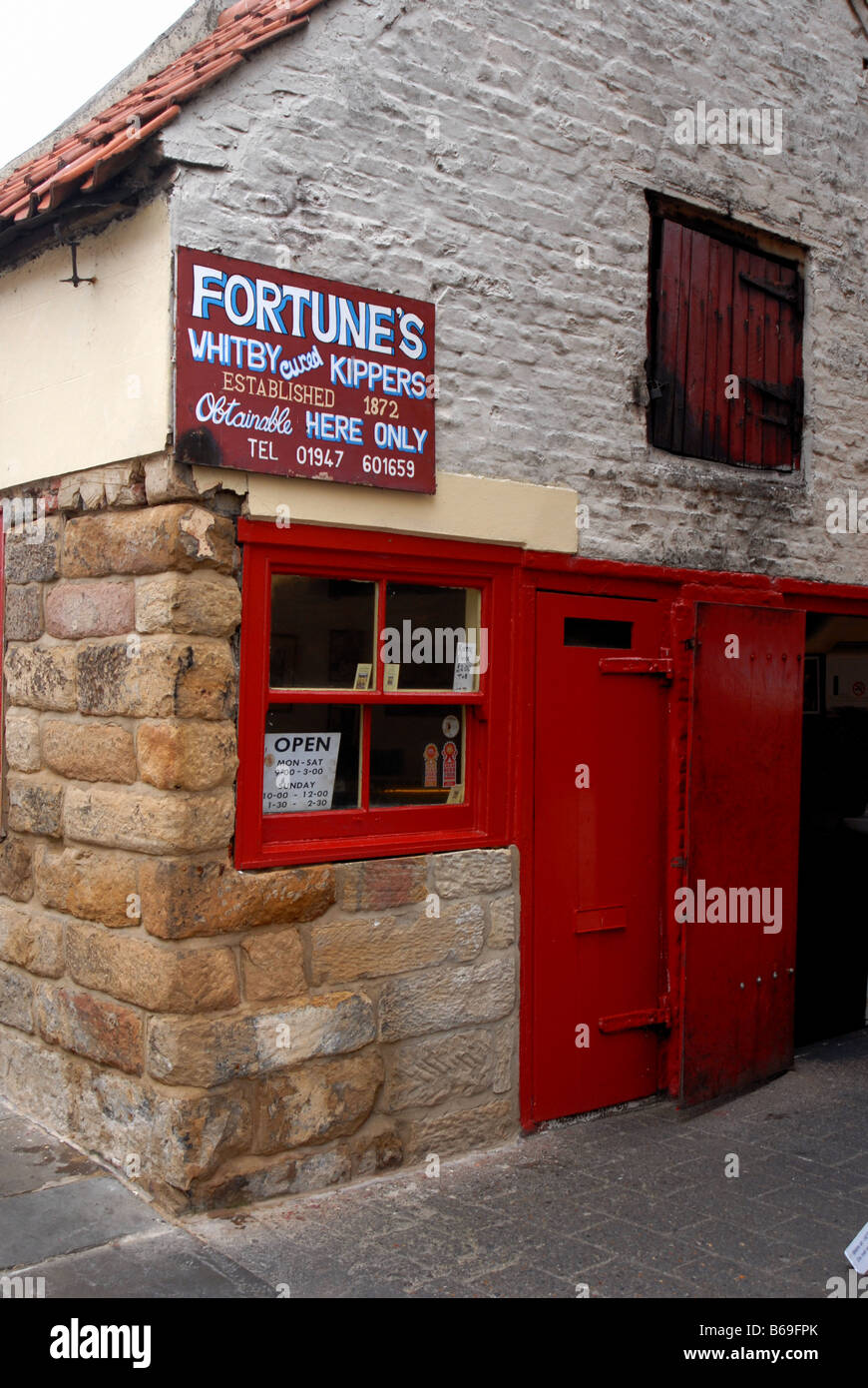 Fortune pesci i fumatori a Whitby Yorkshire Foto Stock