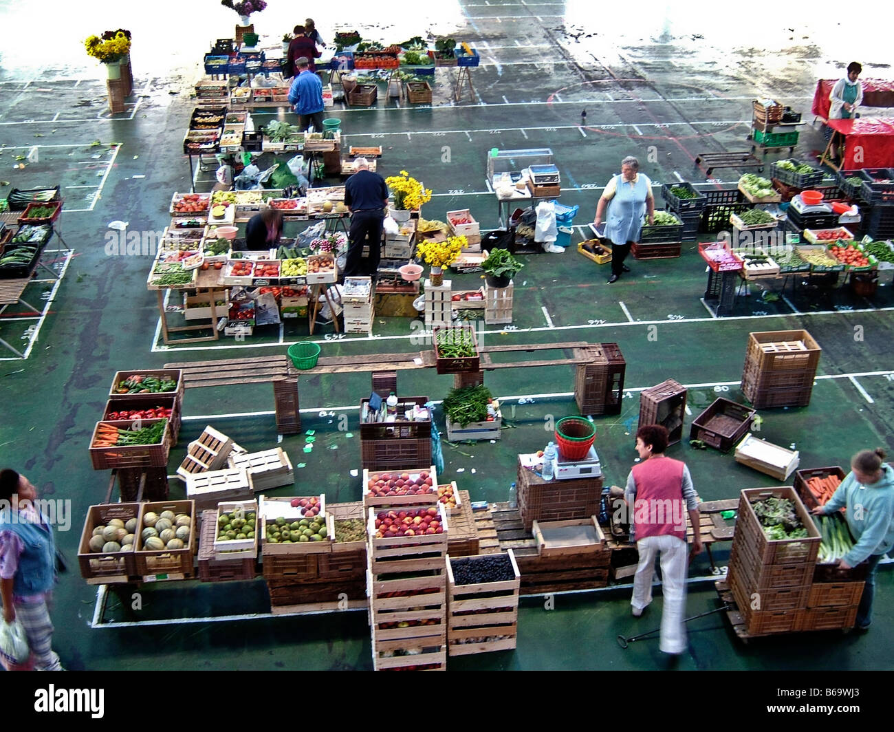 Francese, mercato, Francia, interni, all'interno, mercati, stallo bancarelle, commercio, trader, commercianti, trading, small business, aziende, ov Foto Stock