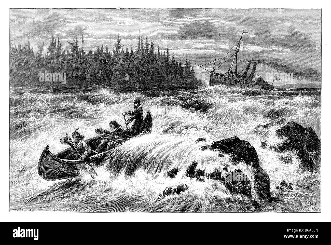 Shooting the Rapids incisione di Edward Whymper b1840 d1911 del XIX secolo illustrazione circa 1881 Foto Stock