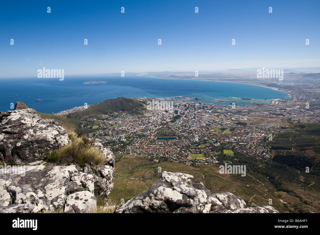 Vista panoramica dal Monte Table sopra la città di Città del Capo Sud Africa Foto Stock