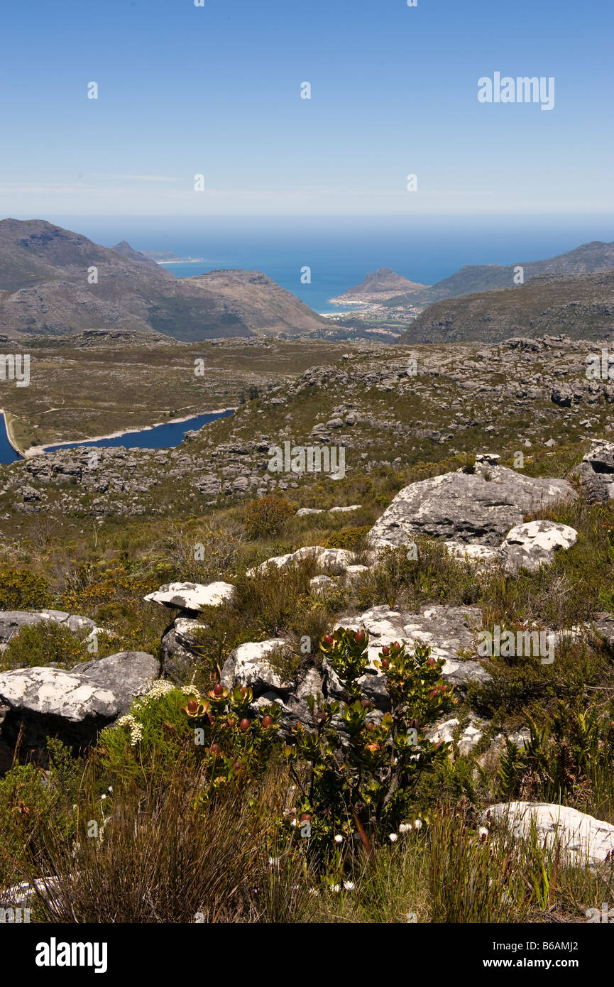 Vista dalla Montagna della Tavola verso Bakoven Bay Città del Capo Sud Africa Foto Stock