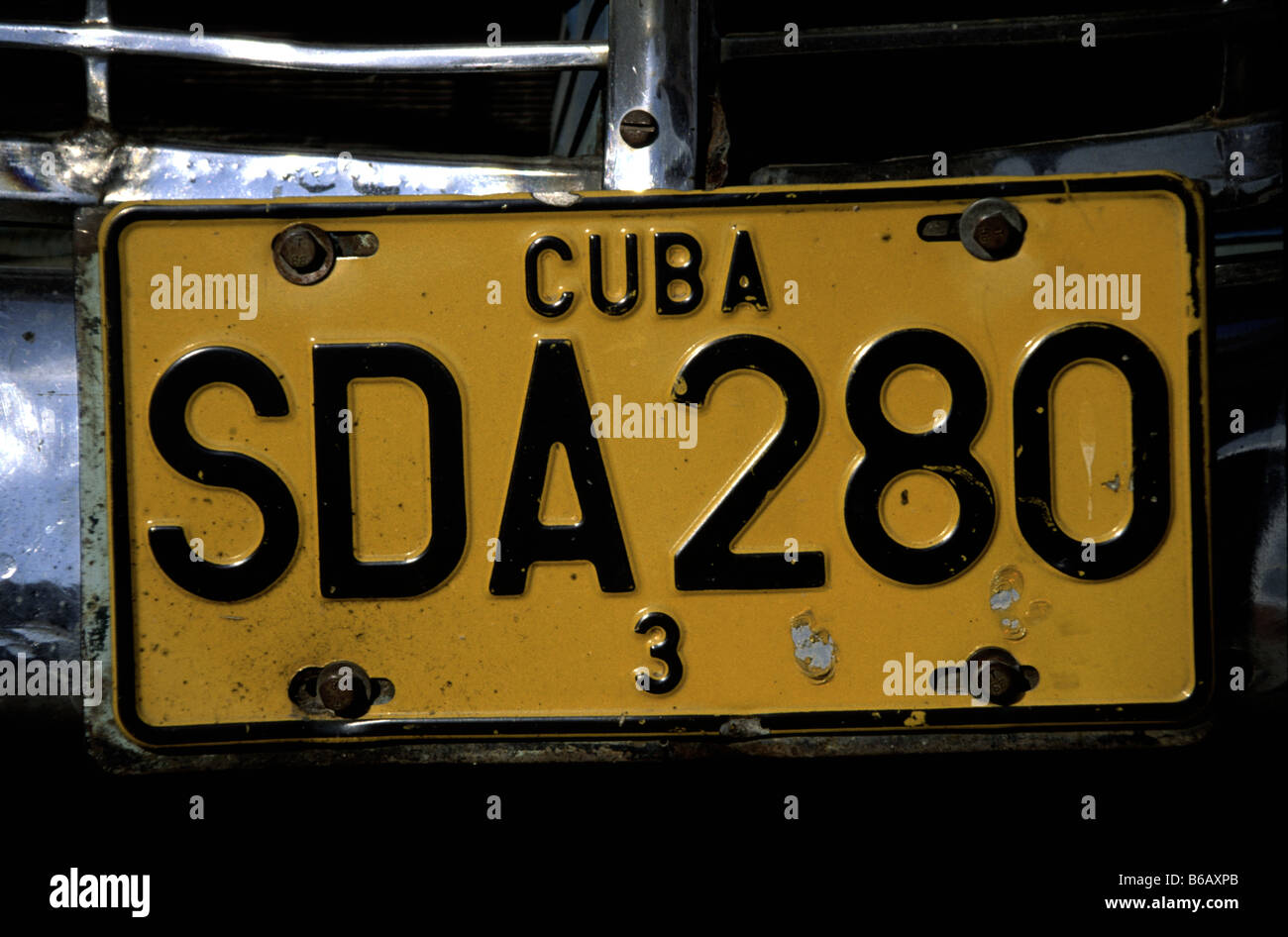 Una targa su una vettura in Cuba Foto Stock