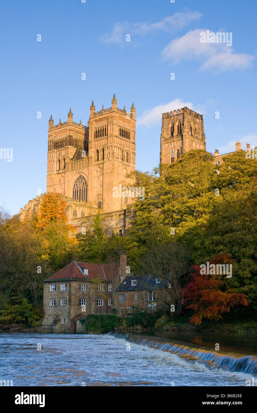La Cattedrale di Durham e il fiume usura autunno REGNO UNITO Foto Stock