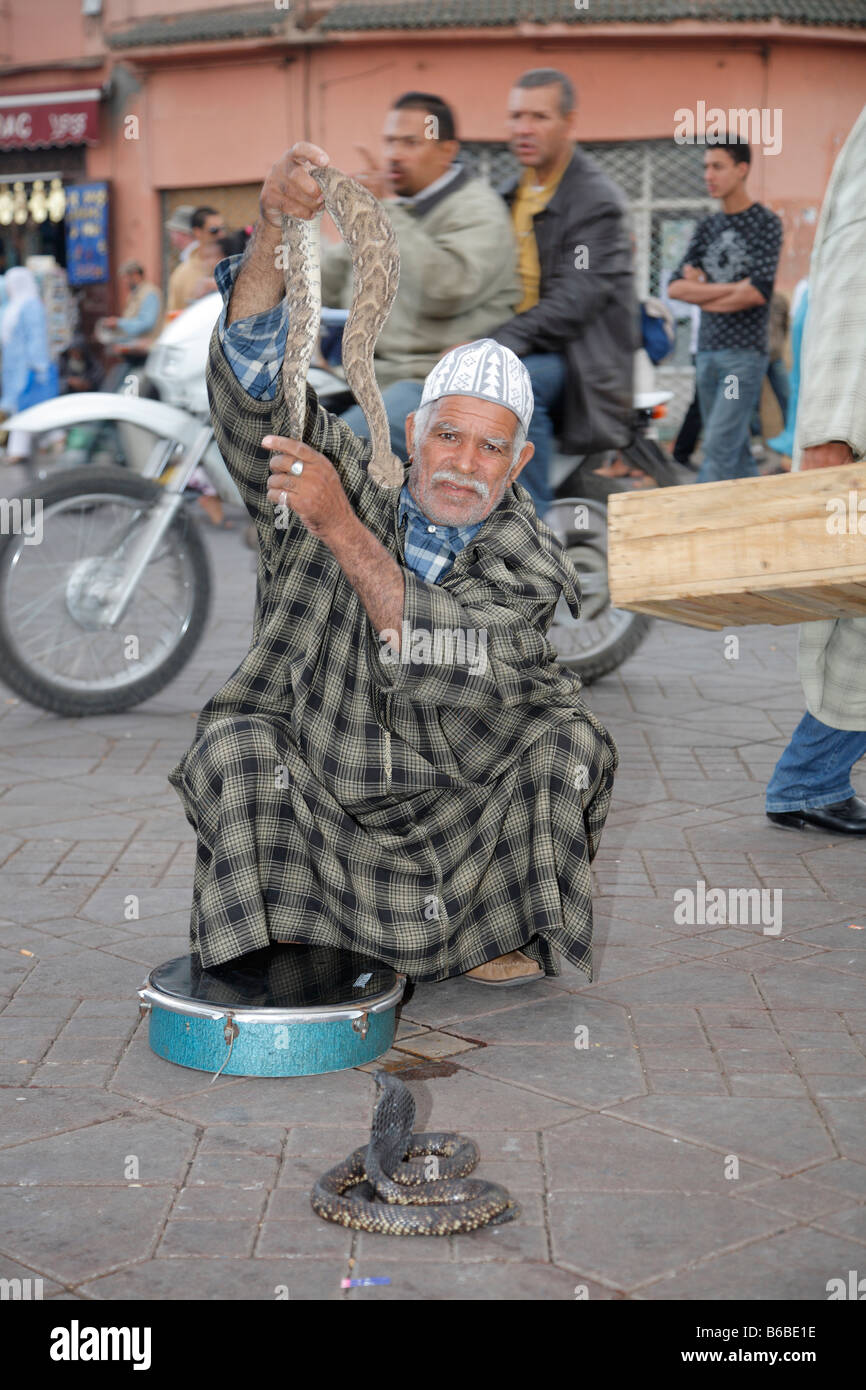 Incantatori di serpenti, Piazza Djemaa el Fna a Marrakech, Marocco, Africa Foto Stock