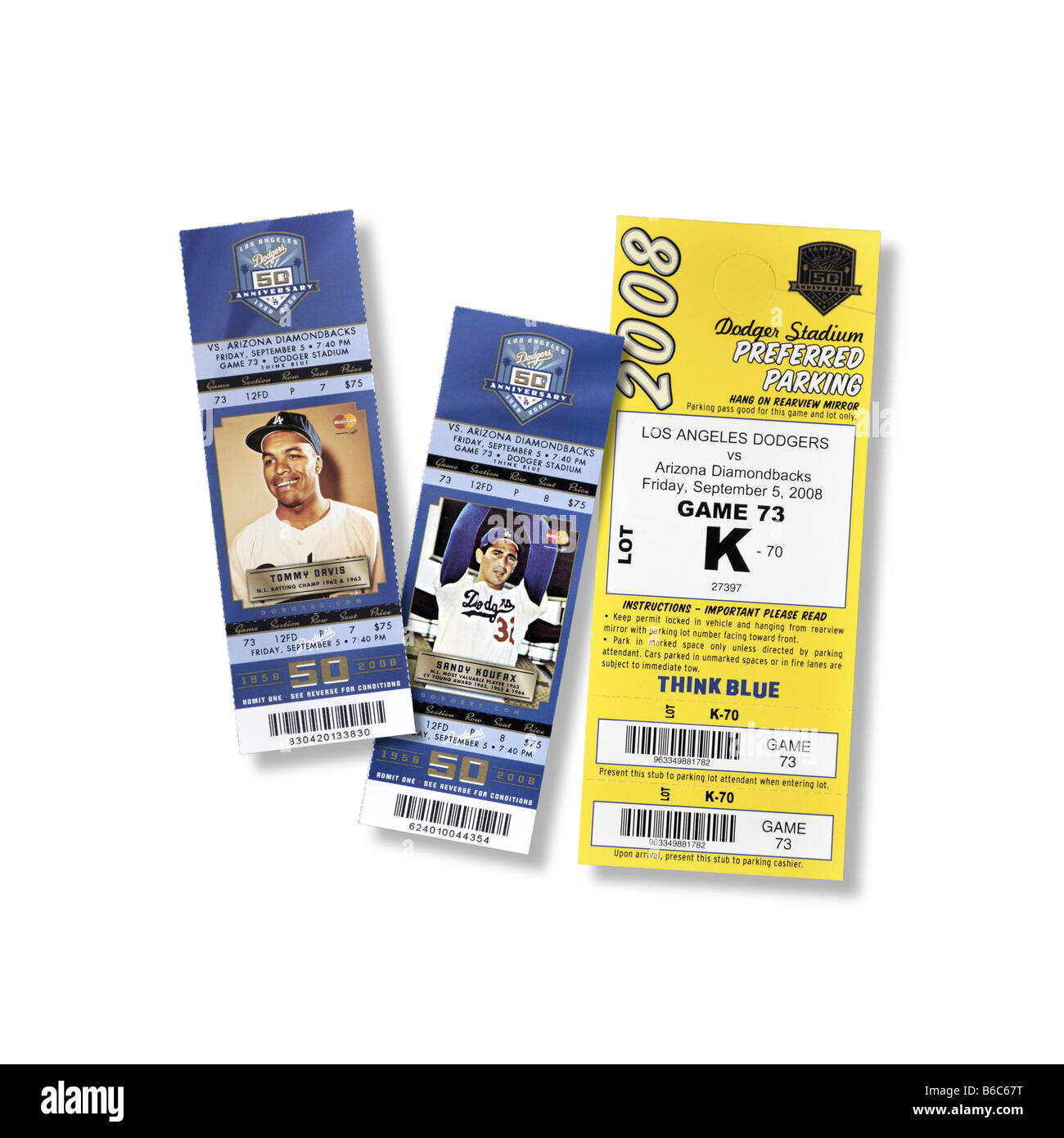 Biglietti di baseball e un parcheggio ticket Foto Stock