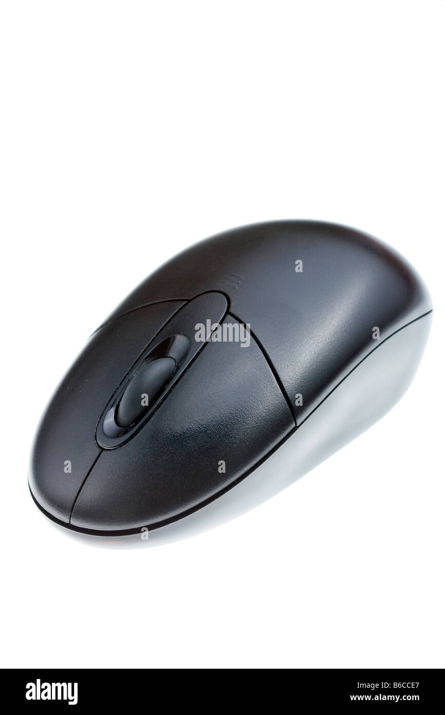 Black wireless optical mouse del computer con due pulsanti e una rotella di scorrimento Foto Stock