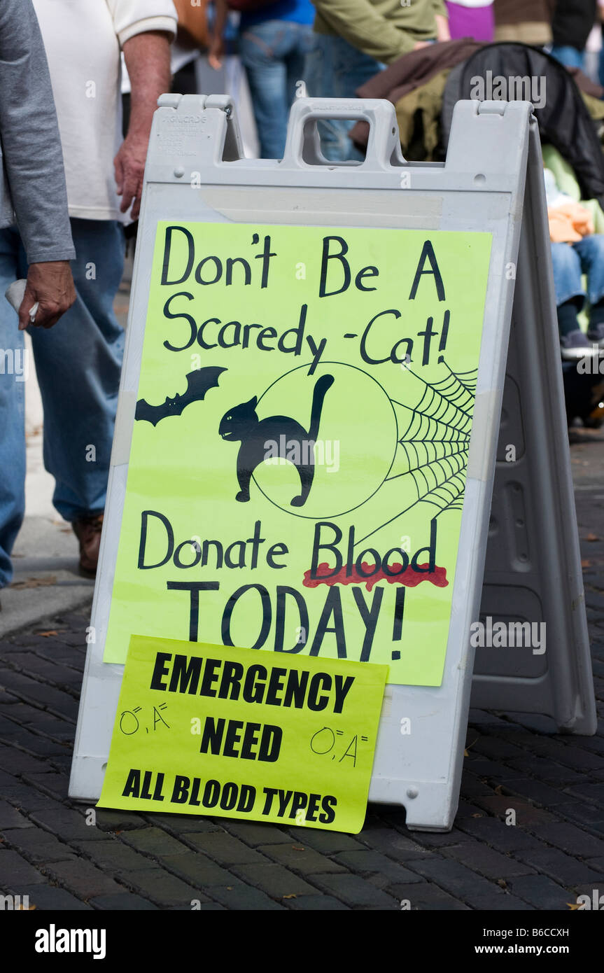 La donazione di sangue segno a Downtown Arts Festival Gainesville Florida Foto Stock