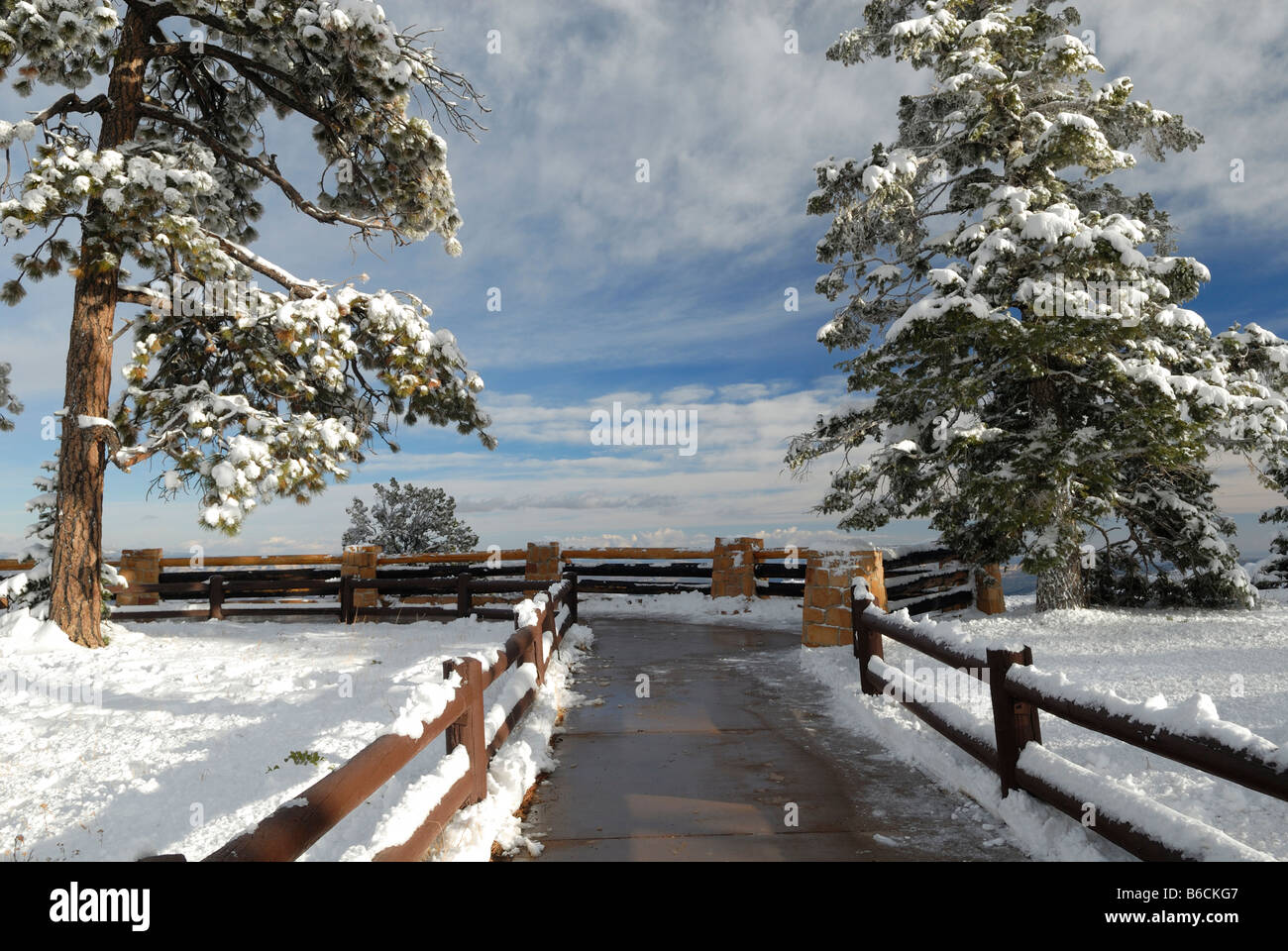 Inverno in corrispondenza di un punto di vista nel Parco Nazionale di Bryce Canyon Foto Stock