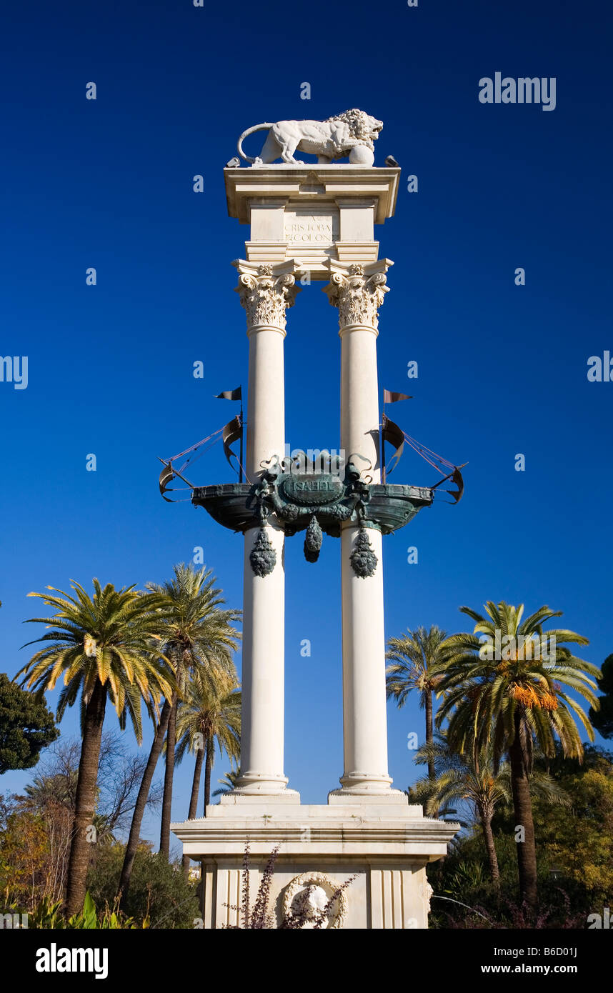 Spagna, Siviglia, Park, il Monumento di Colombo Foto Stock