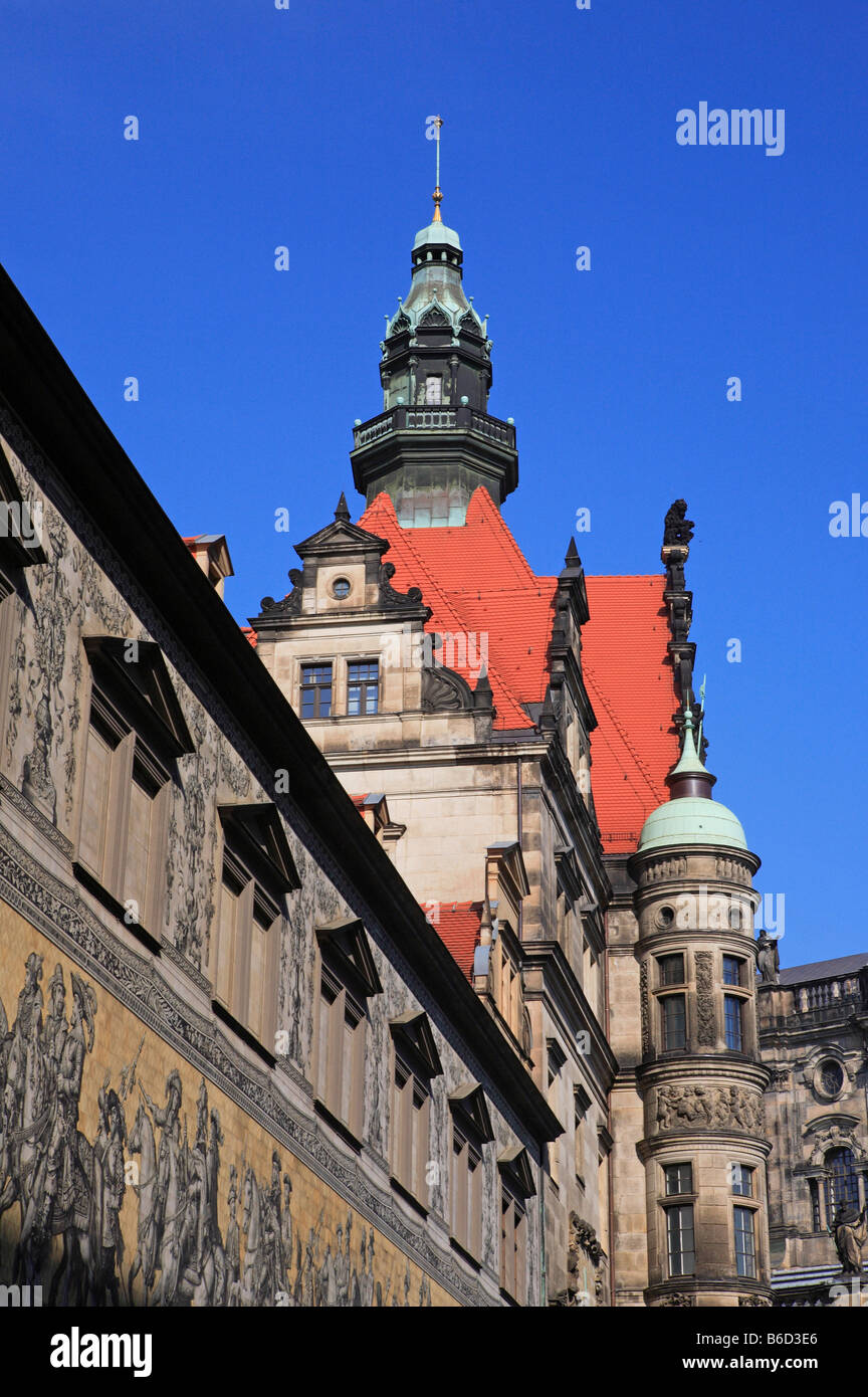 Porcellana di Meissen piastrelle, la Processione dei Duchi, Dresden Foto Stock