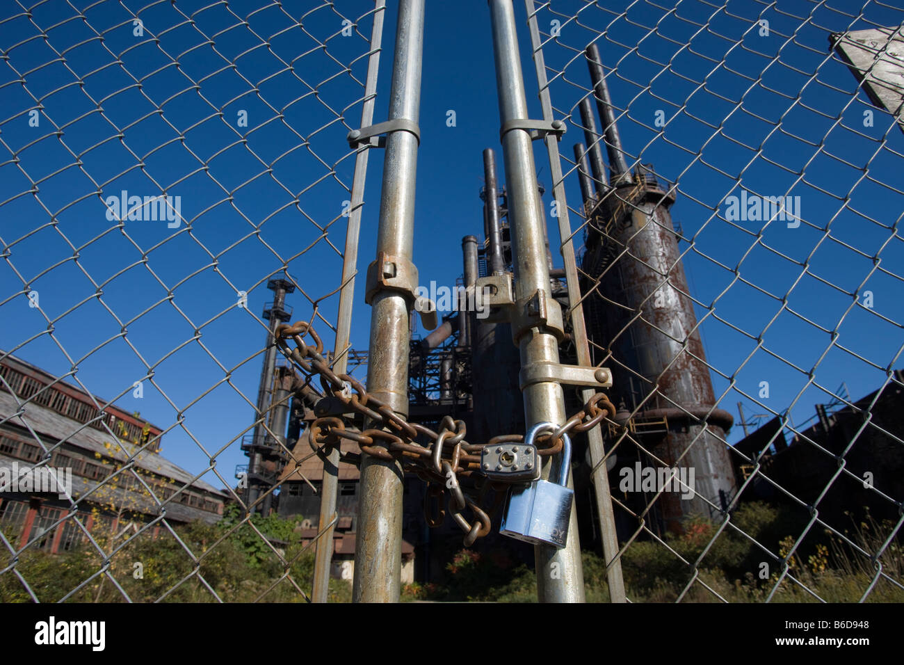 Bloccato cancello di ingresso chiuso Bethlehem Steel Company MILL opere Bethlehem Pennsylvania USA Foto Stock