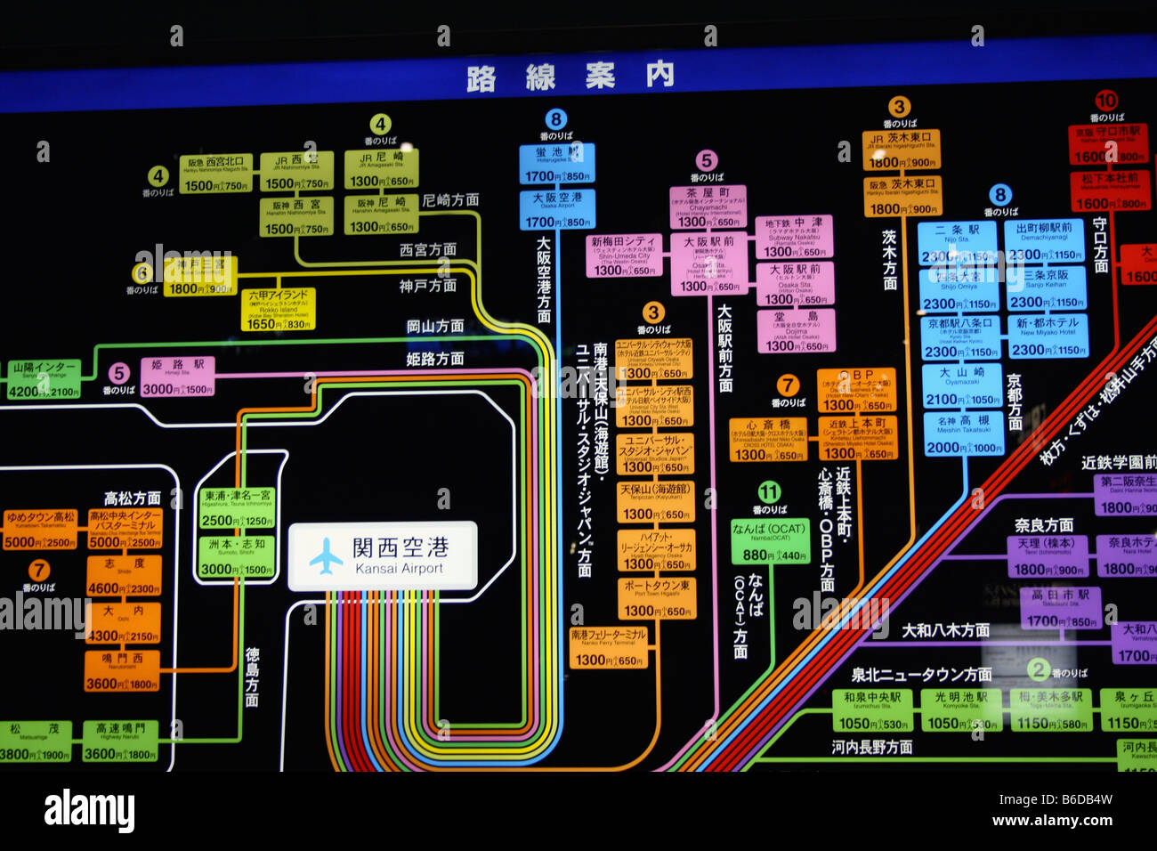 Autobus navetta information board in Aeroporto Kansai di Osaka, Giappone Foto Stock