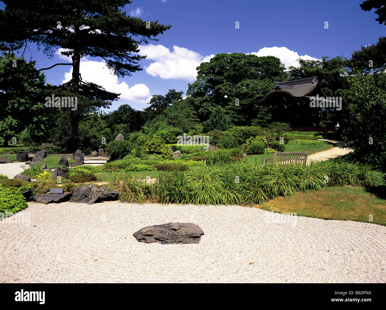Giardino giapponese e Gate Chokushi-Mon presso i Royal Botanical Gardens di Kew, Inghilterra Foto Stock
