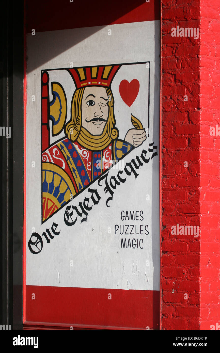 Porta alla magia negozio chiamato one-eyed Jacques Foto Stock