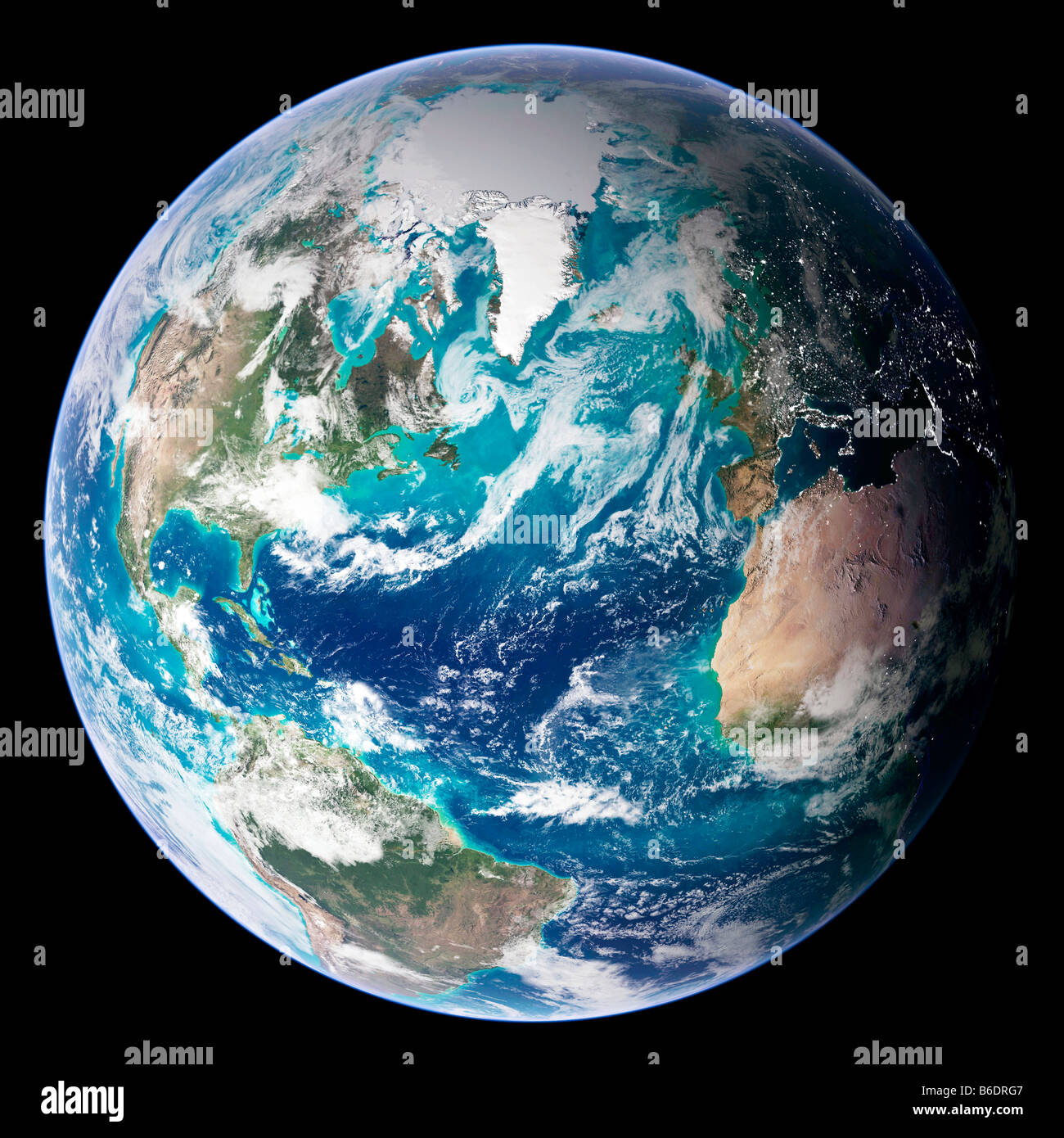 Blue Marble immagine della terra. Composito Immagine satellitare della Terra, emisfero occidentale,centrato sull'Oceano Atlantico. Foto Stock