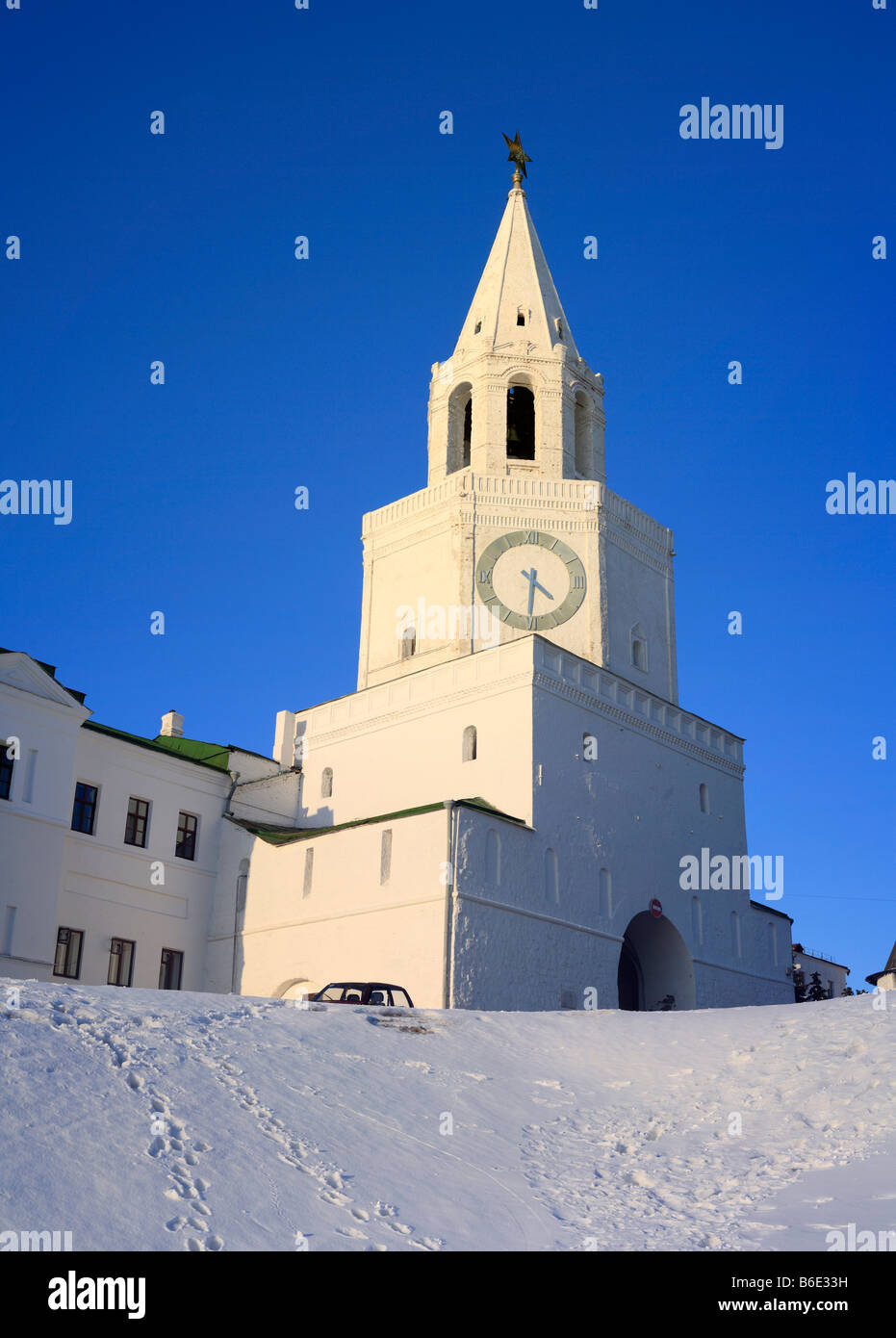 Città Russa di Architettura, torre Spasskaya del Cremlino di Kazan, Sito Patrimonio Mondiale dell'UNESCO, il Tatarstan, Russia Foto Stock