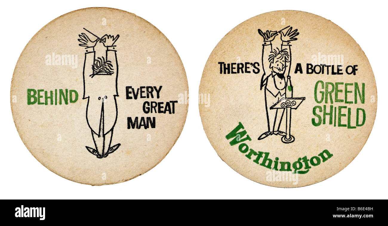 Conduttore di worthington dietro ogni grande uomo thres una bottiglia di scudo verde beermat coaster resto bicchieri di birra pubblico bevande h Foto Stock