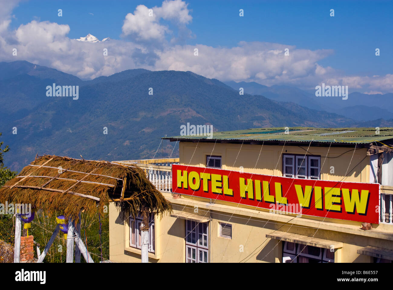 Hotel Vista Collina in ortografia, Sikkim, India Foto Stock