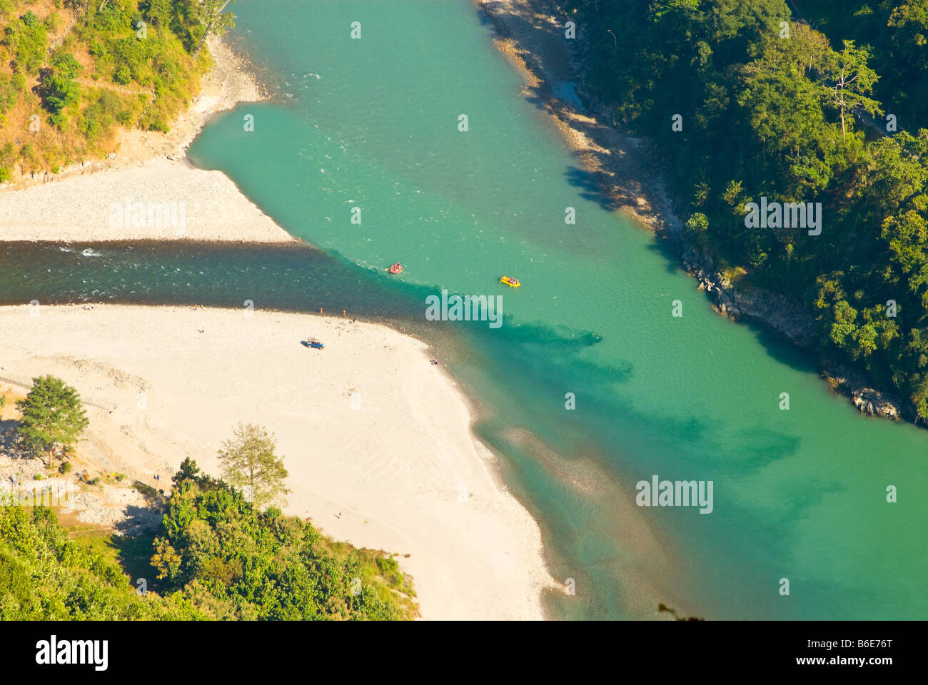 Punto di confluenza dei fiumi Rangeet e Teesta, Sikkim, India Foto Stock