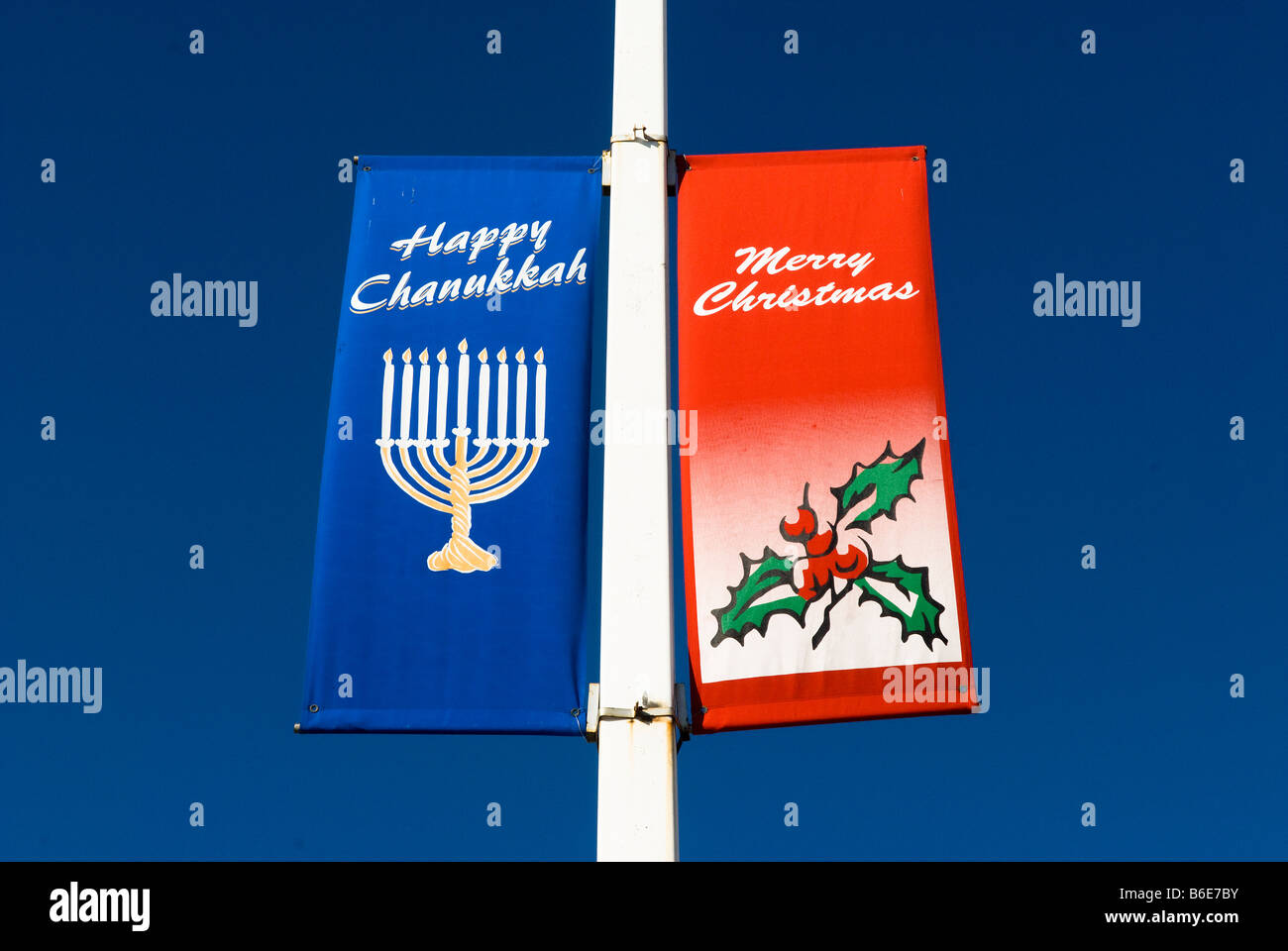 Bandiere visualizzazione felice Chanukkah/Buon Natale saluti Foto Stock