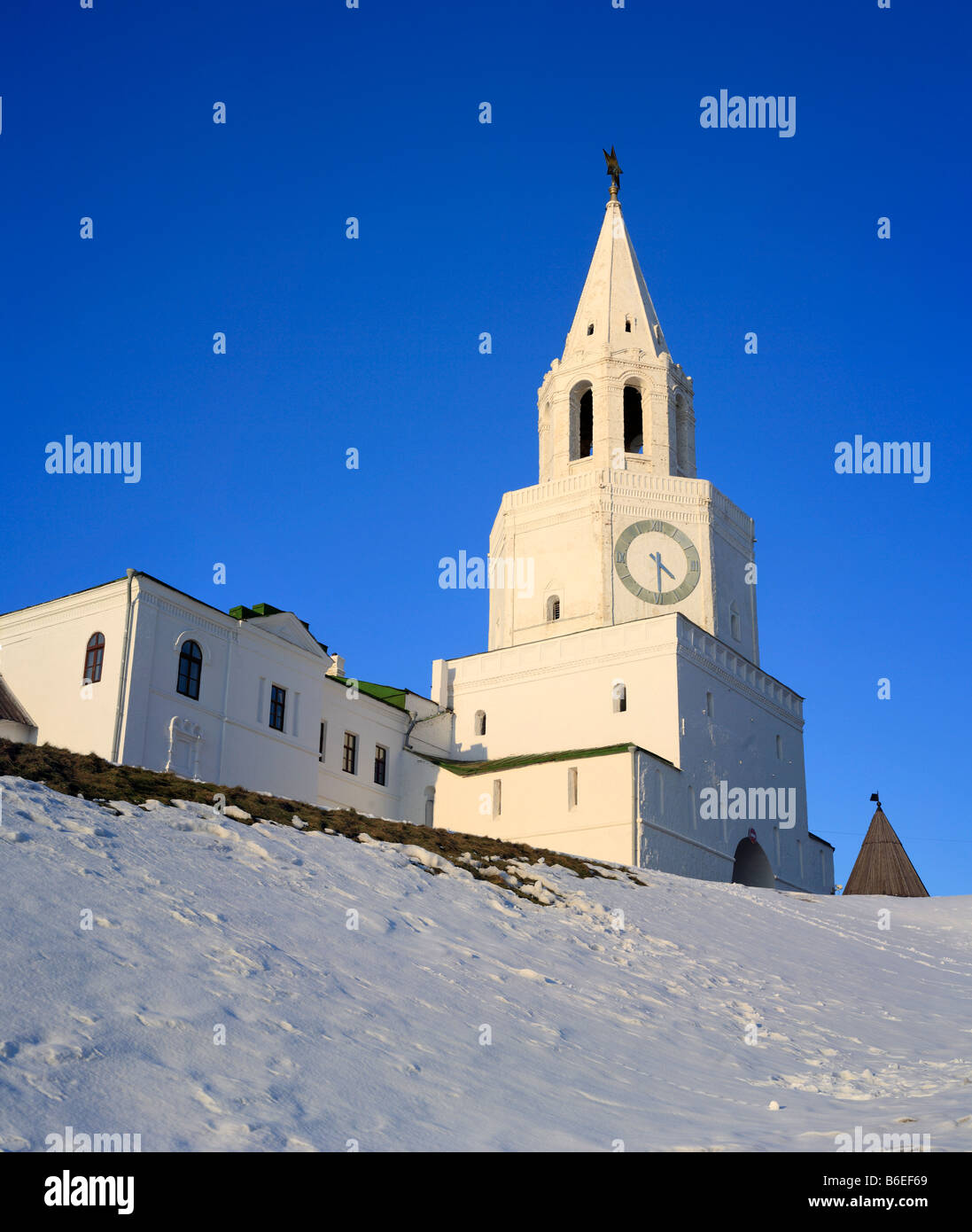 Città Russa di Architettura, torre Spasskaya del Cremlino di Kazan, Sito Patrimonio Mondiale dell'UNESCO, il Tatarstan, Russia Foto Stock