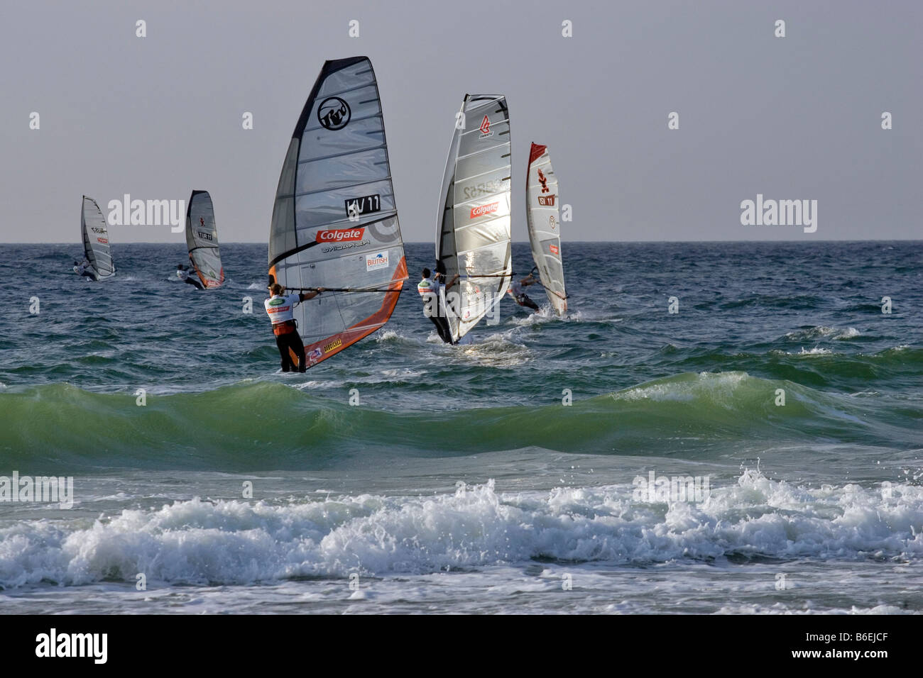 Surfisti a Colgate World Cup 2008, il Land Brandeburgo beach, Westerland, Sylt, Schleswig-Holstein, Germania, Europa Foto Stock